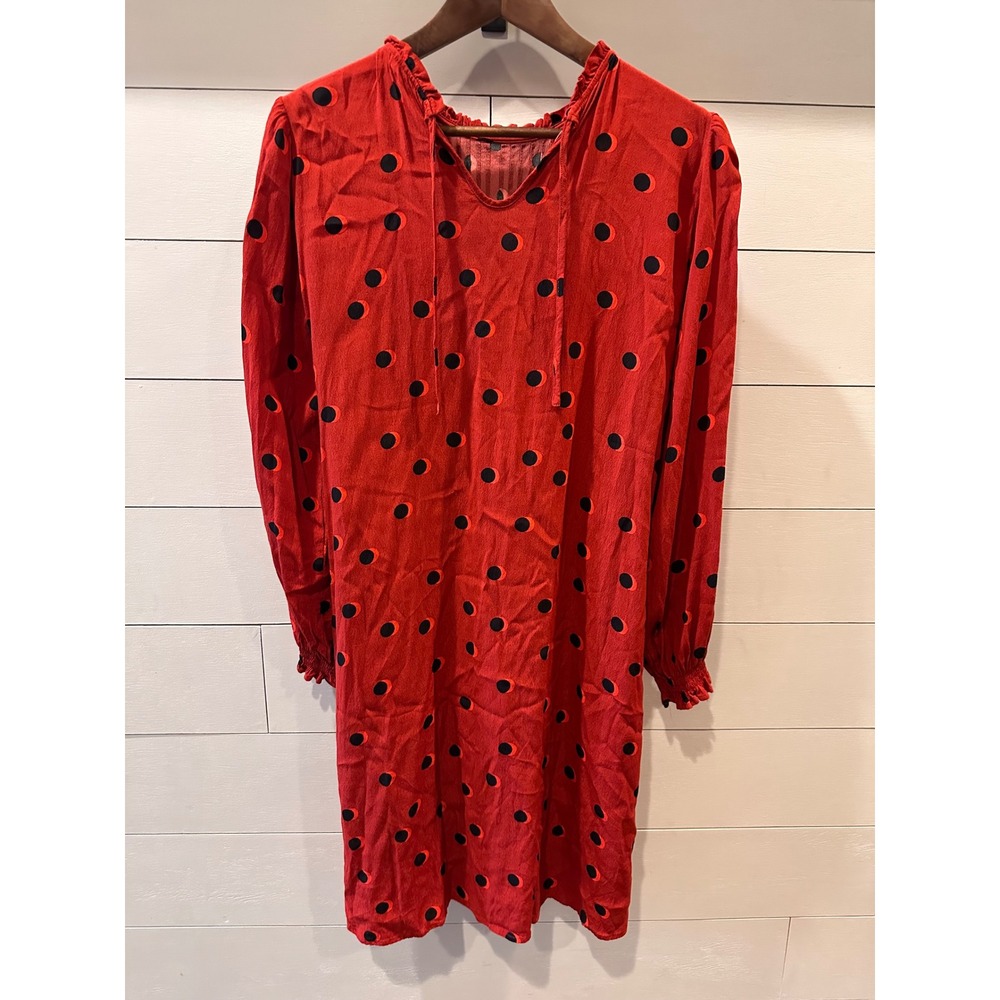 Seraphine Red Polka Dot Maternity Dress Ruffle Neck Smocked Cuff US 6 RN 146149